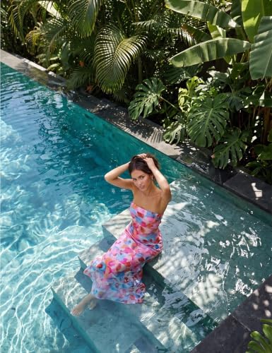 Image of Realtix Summer Satin Strapless Backless Maxi Dress for Women Wedding Guest
