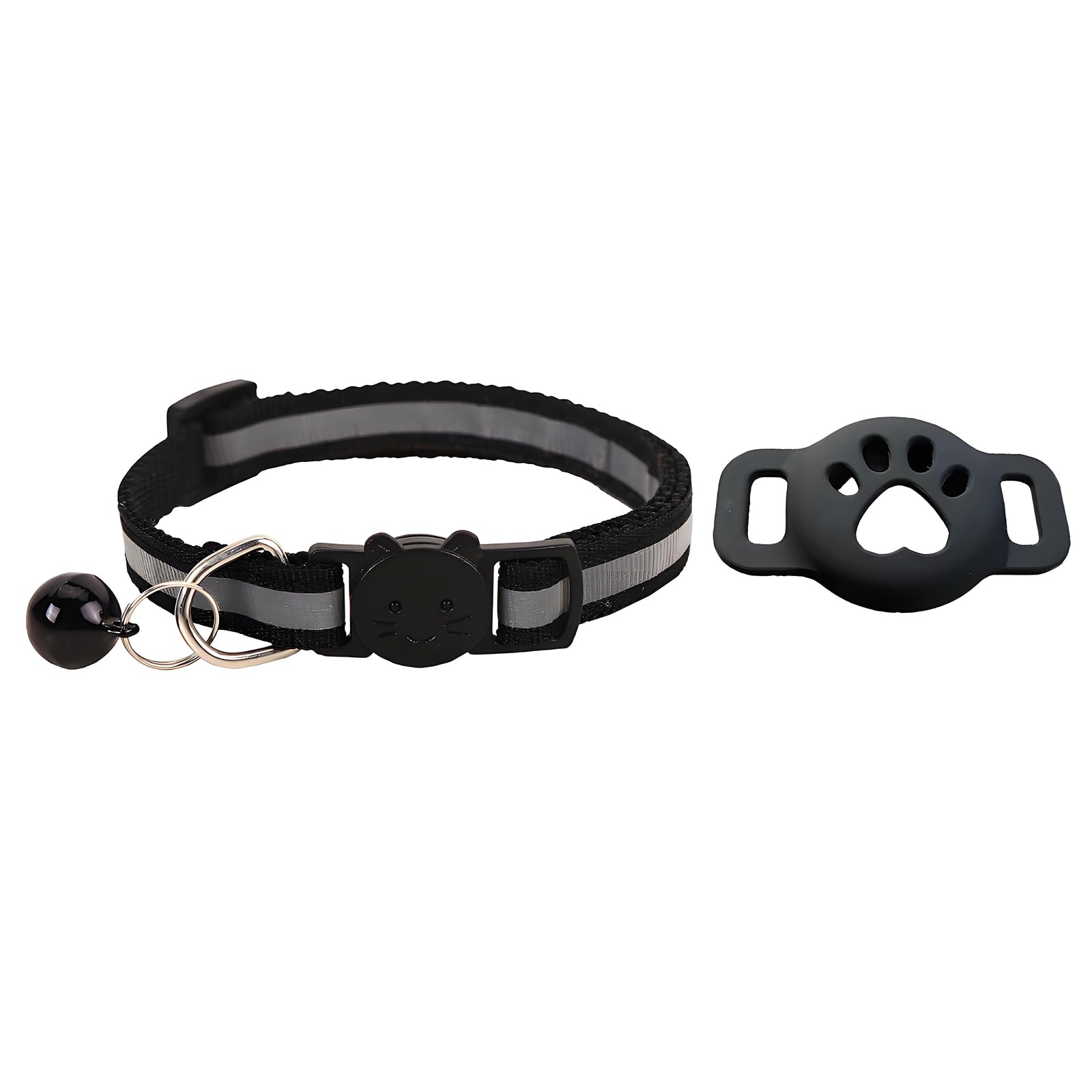 1 Unidad De Collar Para Gatos Con Soporte Compatible Con Airtag, Collar Gps Reflectante Y Elástico, Negro, Ajustable Y Antiestrangulamiento