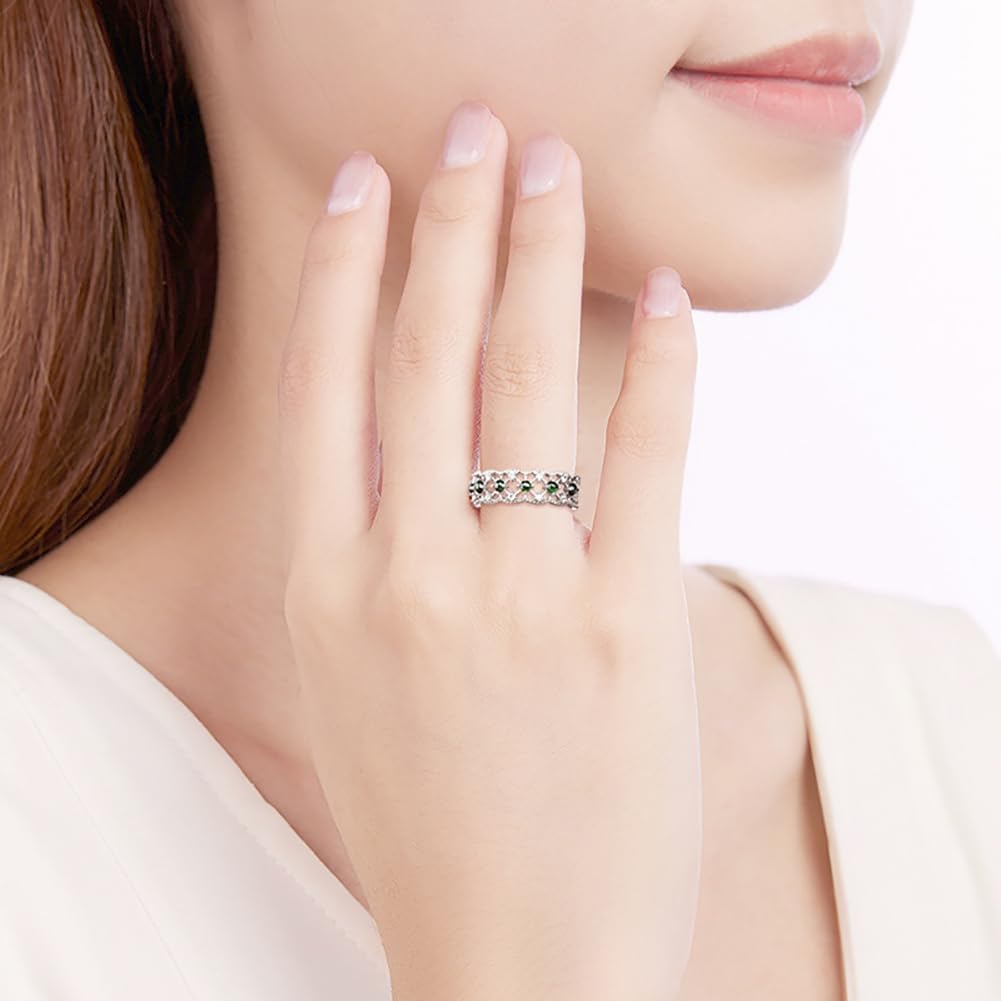 Light Luxury Fashion Design S925 Silver Inlaid Emerald Green Natural Jade Fresh And Versatile Advanced Luxury Women's Ring (2.5mm jadeite)