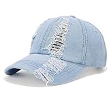 Vintage Distressed Ripped Denim Baseball Cap Low Profile Unstructured Cotton Dad Hat Adjustable for Women Men (US, Alpha, One Size, Light Blue)