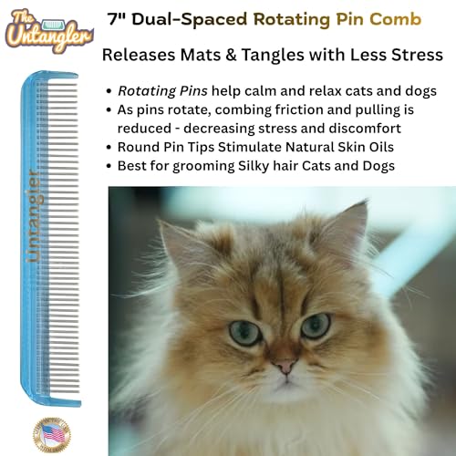 Image of Cat Comb with silky smooth rotating teeth, 7 inch, Sky Blue