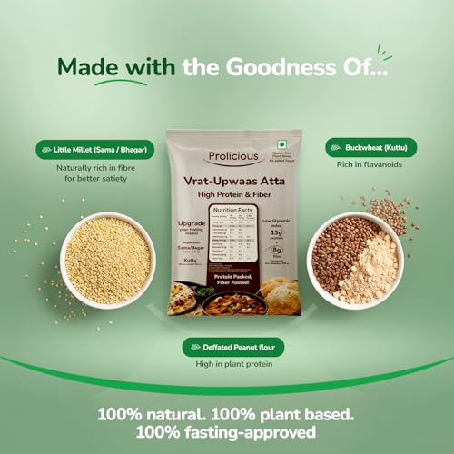 Image of Protein & Fibre Rich Atta, 97g Protein + 52g Fibre, Low GI, Gluten Free, Vegan, Little Millet & Buckwheat Flour, Suitable for Diabetes & PCOS Diet, 450g