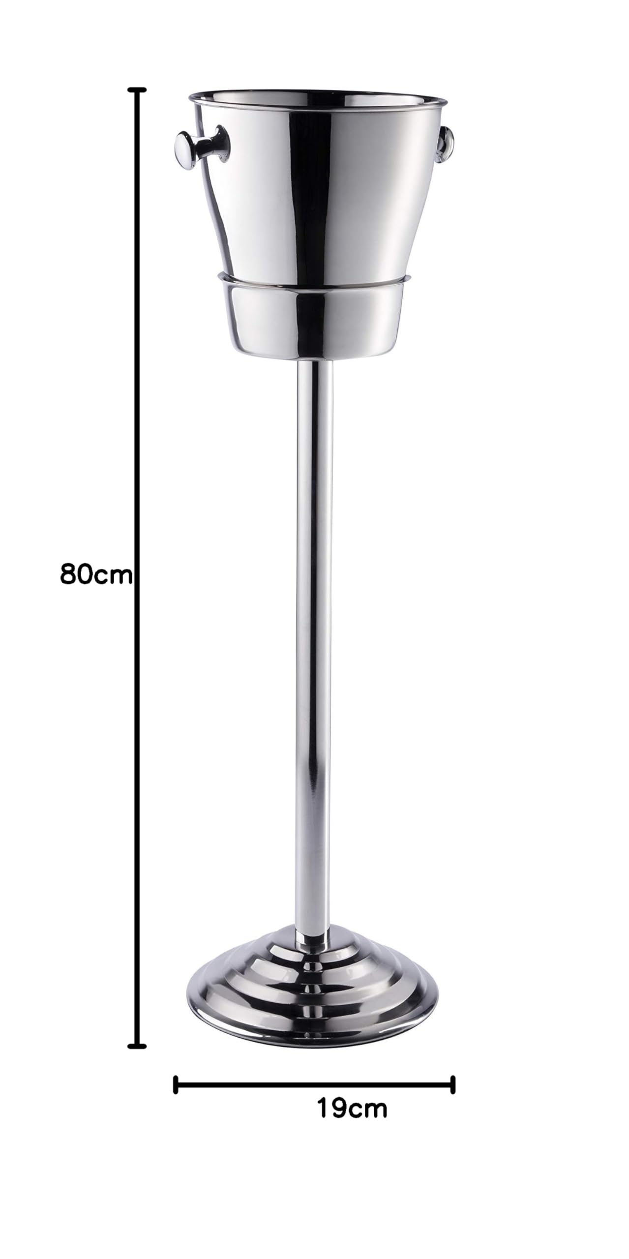 Enfriador de champán sobre pie, enfriador de vino con soporte, enfriador de botellas de acero inoxidable plateado, enfriador para champán, vino y champán, XXL, 80 cm