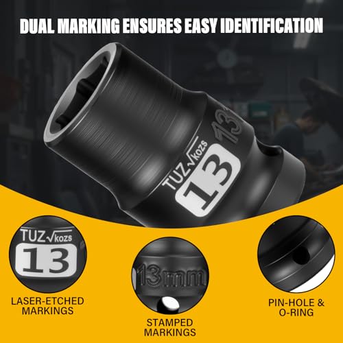 Image of 1 /2 Inch Drive 13mm Shalllow Metric 6 Point CR-MO Impact Socket | Radius Corner Design,Square Chamfered Opening,Axle Nut Impact Grade Socket for Easy Removal