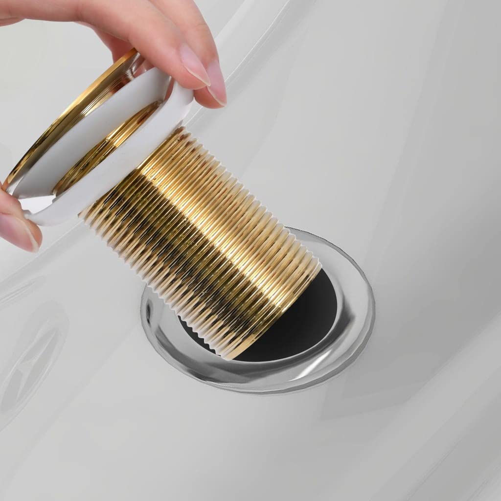 Ablaufgarnitur ohne Überlauf Pop Up für Waschtisch Bad, golden 6,4 x 6,4 x 9,1 cm Zink Messing, Schraubanschluss 1¼ Zoll und 8 cm Saitenhalter
