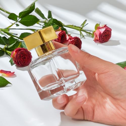 50ml/1.7 Oz Glass Spray Bottle Perfume Atomizer,Glass Perfume Square Refillable Spray Bottle Empty with 3 Kinds of Dispenser (Clear)3