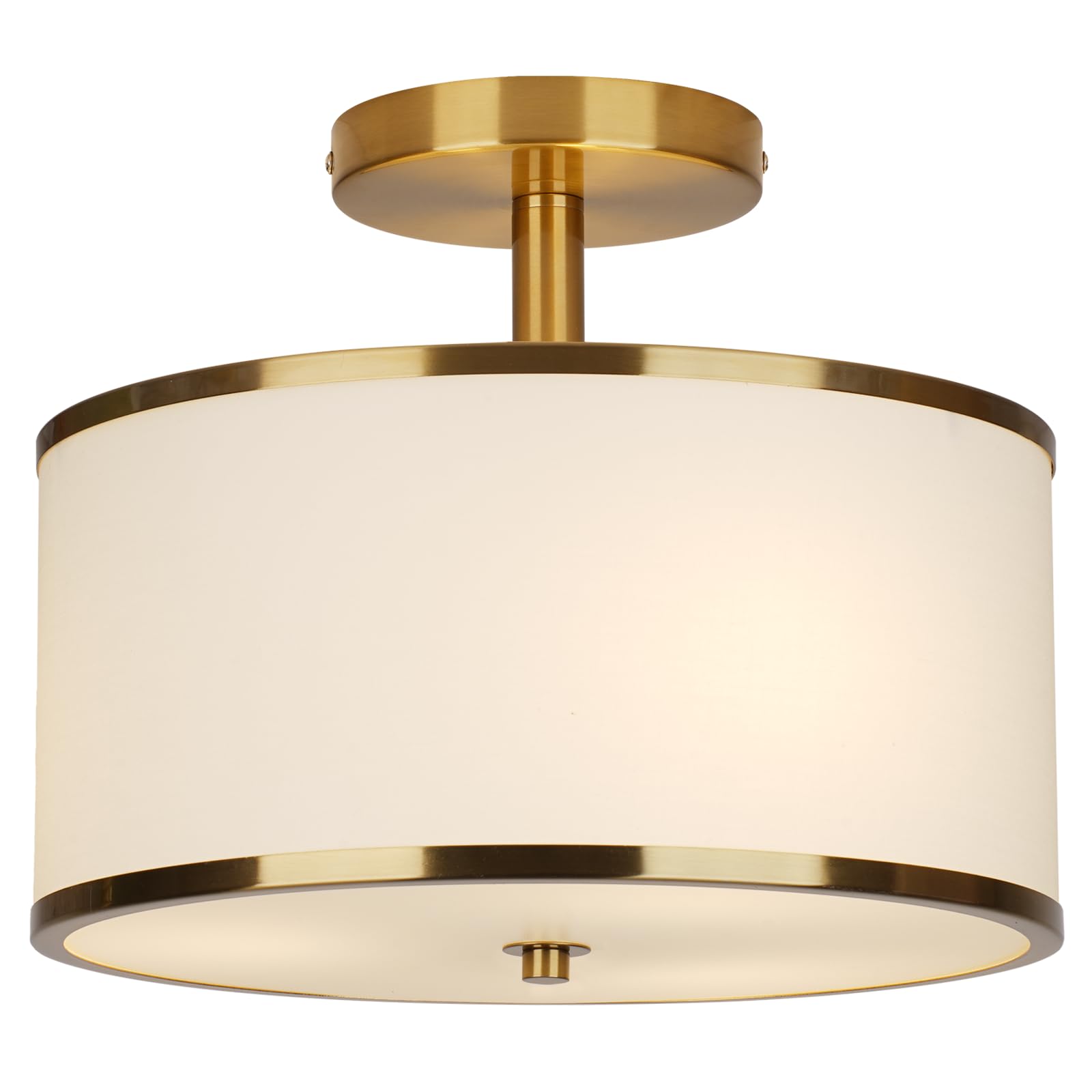 12.6" Semi Flush Mount Ceiling Light Fixtures,3-Light Drum Light,Antique Brass with White Fabric Shade,Light Fixtures Ceiling Mount for Bedroom,Dinning Room,Living Room,Nursery, Kitchen