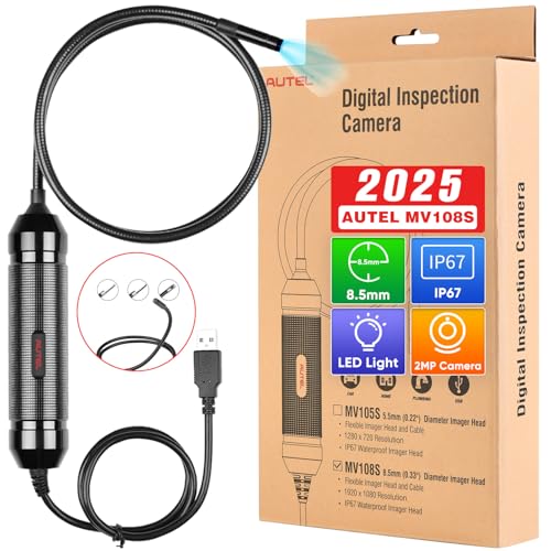 Autel MaxiVideo MV108S Borescope Inspection Camera, 2025 Endoscope with 8.5mm Waterproof Image Head, Work w/All Autel Scanners MK808 MX808 MX900 MK900