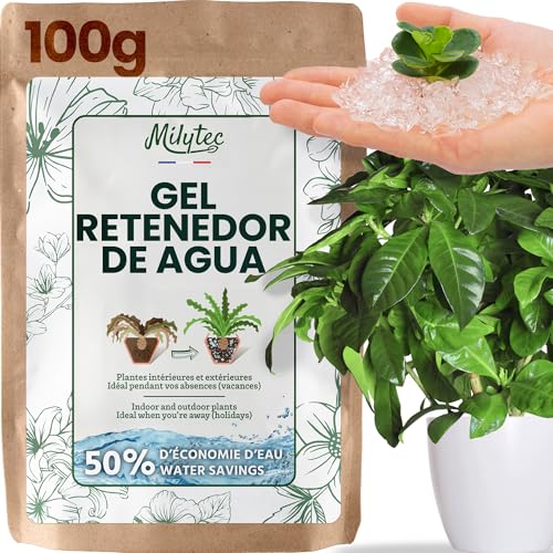MILYTEC® Agua Gelificada Plantas 100g - Bolas de Gel Hidrogel para Riego Automático y Sostenible - Perlas Transparentes de Poliacrilato para Vacaciones - Hidrogel Ideal para Macetas y Jardines