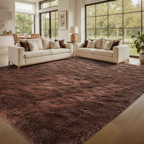 Coffee Brown 6x9 ft Fluffy Rug for Living Room,Fur Bedroom Area Rugs Non-Slip,Carpet for Nursery Kids PlayRoom Indoor Modern Plush Carpets