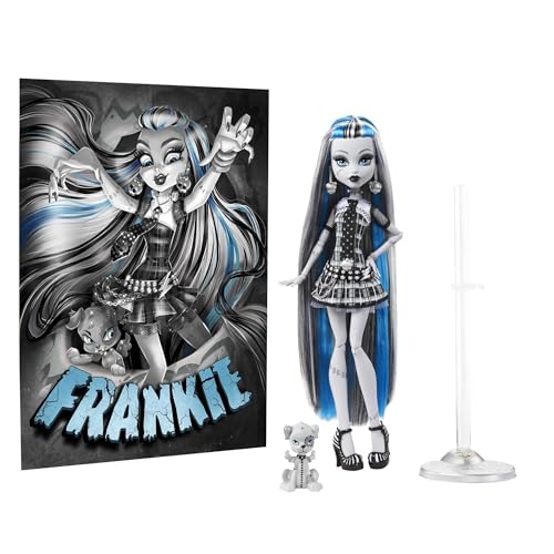 Image of Monster High Reel Drama Doll, Frankie Stein in Black and White, Collectible Reproduction with Doll-Size and Life-Size Posters, Horror Flick Theme