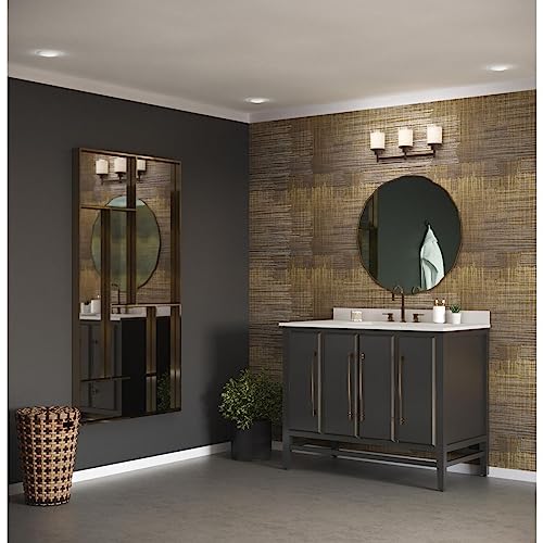 Image of Progress Lighting Alexa Collection 3-Light Etched Umber Linen with Clear Edge Glass Modern Bath Vanity Light Antique Bronze