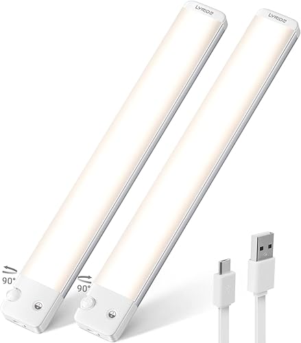 Lyridz 80 luces LED con sensor de movimiento para debajo del gabinete, inalámbricas, sensor PIR ajustable de 0-90 para cocina, luces de armario para