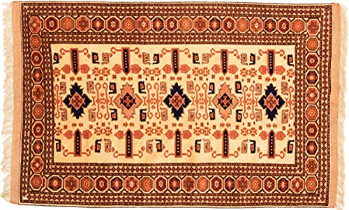 RUG PRINCE Alfombra Afganan Mauri Kabul tejida a mano, 120 x 180 cm, color beige geométrico