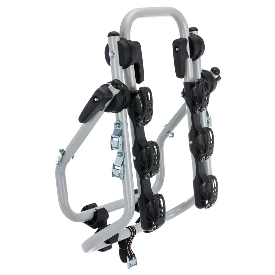 BBROS Portabici Posteriore | 3 Biciclette | 45kg | Assemblato | Gommino Salva Bici | Compatibile Auto | Pieghevole