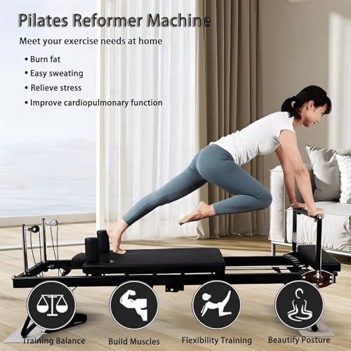 Pilates Reformer Board, Foldable Abdominal Board for Home Office Workout, Portable Pilates Exercise Board with Resistance Bands, 2 Comfort Grips, Orange and Black