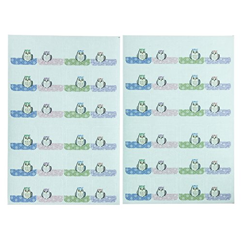 ゆにねーむ 洗濯 タグ に貼る シール 和風フクロウ 24ピース×2シート UN-285