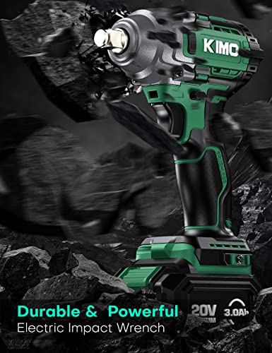Kimo Cordless Impact Wrench, 3000 Rpm, 1/2 Impact Gun With 3.0Ah Li-Ion Battery, 7 Drive Impact Sockets, 3 Inch Extension Bar, 1 Hour Fast Charger,1/2 Impact Driver W/Max Torque 260 Ft-Lbs (350N.m) #TOP3