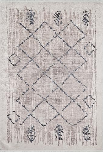 Tehuacan ベージュ モダン ノンスリップ 洗濯機対応 ラグ リビングルーム 寝室 廊下 ボーホー モロッコ ソフト ニュートラル ヴィンテージ ルック 幾何学模様 ボヘミアン カーペット アンティーク調 屋内 折りたたみ式 滑り止め エリアラグ