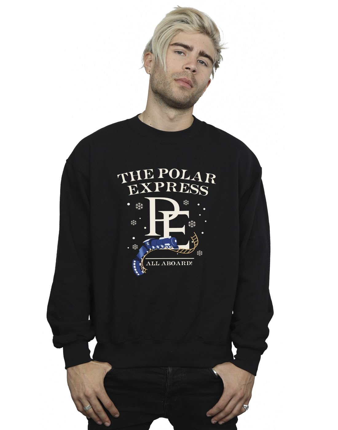 Absolute Cult Men's Black Polar Express All Aboard Sweatshirt Small