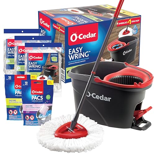 Image of O-Cedar System Easy Wring Spin Mop & Bucket with 3 Extra Refills with Citrus and Lavender Pacs (Variety Pack)