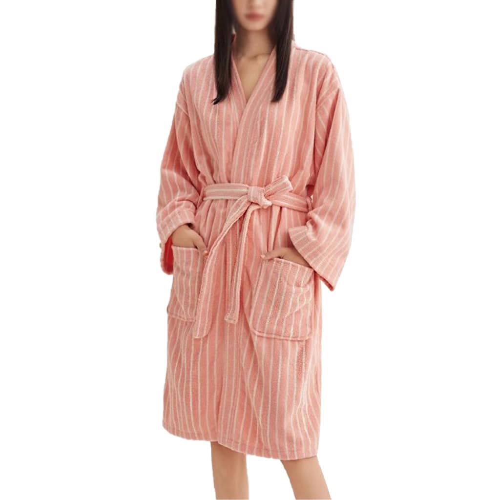 QYFHJGFR Cotton Terry Stripe Bathrobe For Women And Men,Luxury Kimono Soft Terry Cloth Robe,Comfortable Loungewear Nightwear