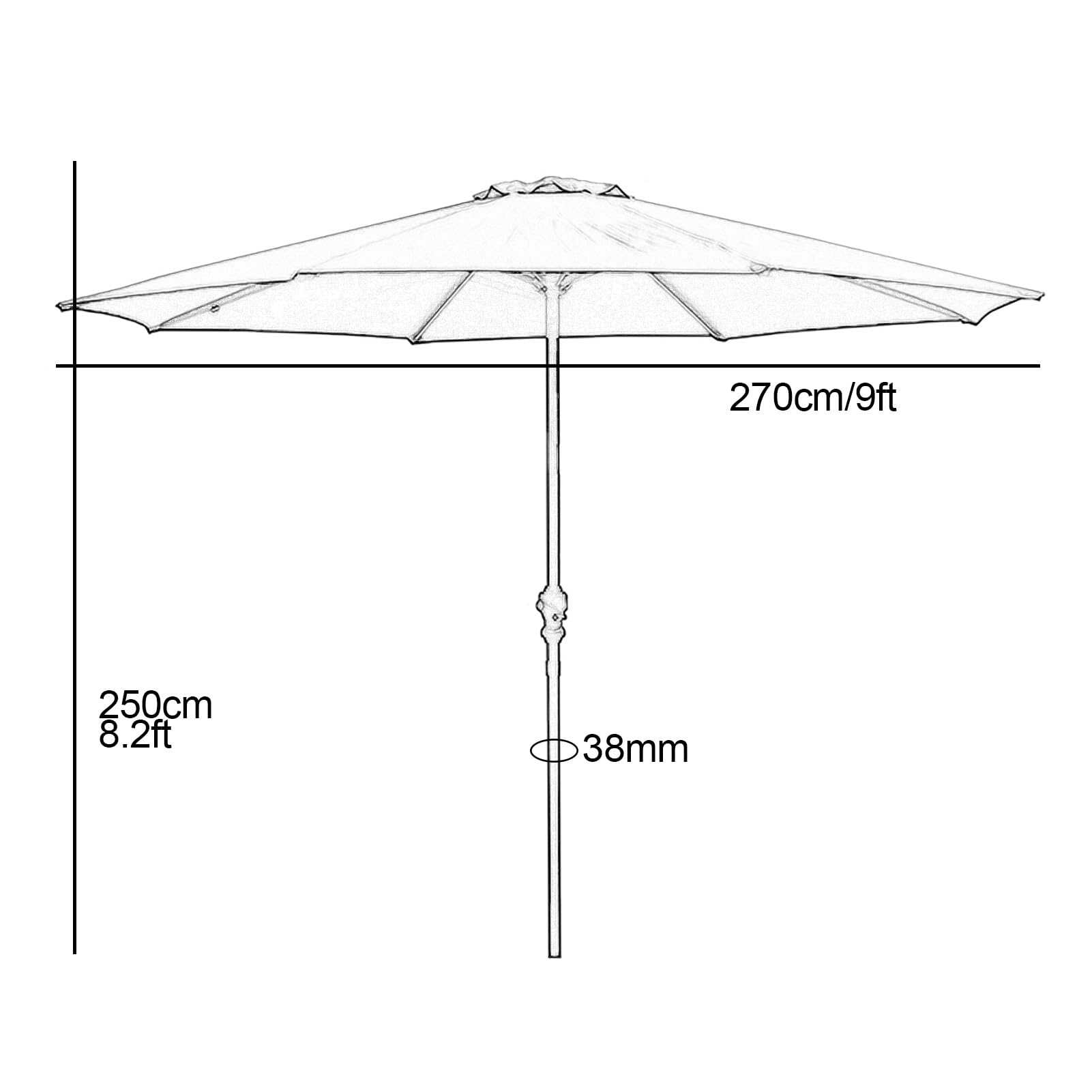 Duży parasol tarasowy 9 m, parasol na targ zewnętrzny z korbą i 8 żebrami, ochrona przed promieniowaniem UV osłona przeciwsłoneczna na balkon, basen, ogród, żelazna rama zapewniająca trwałość