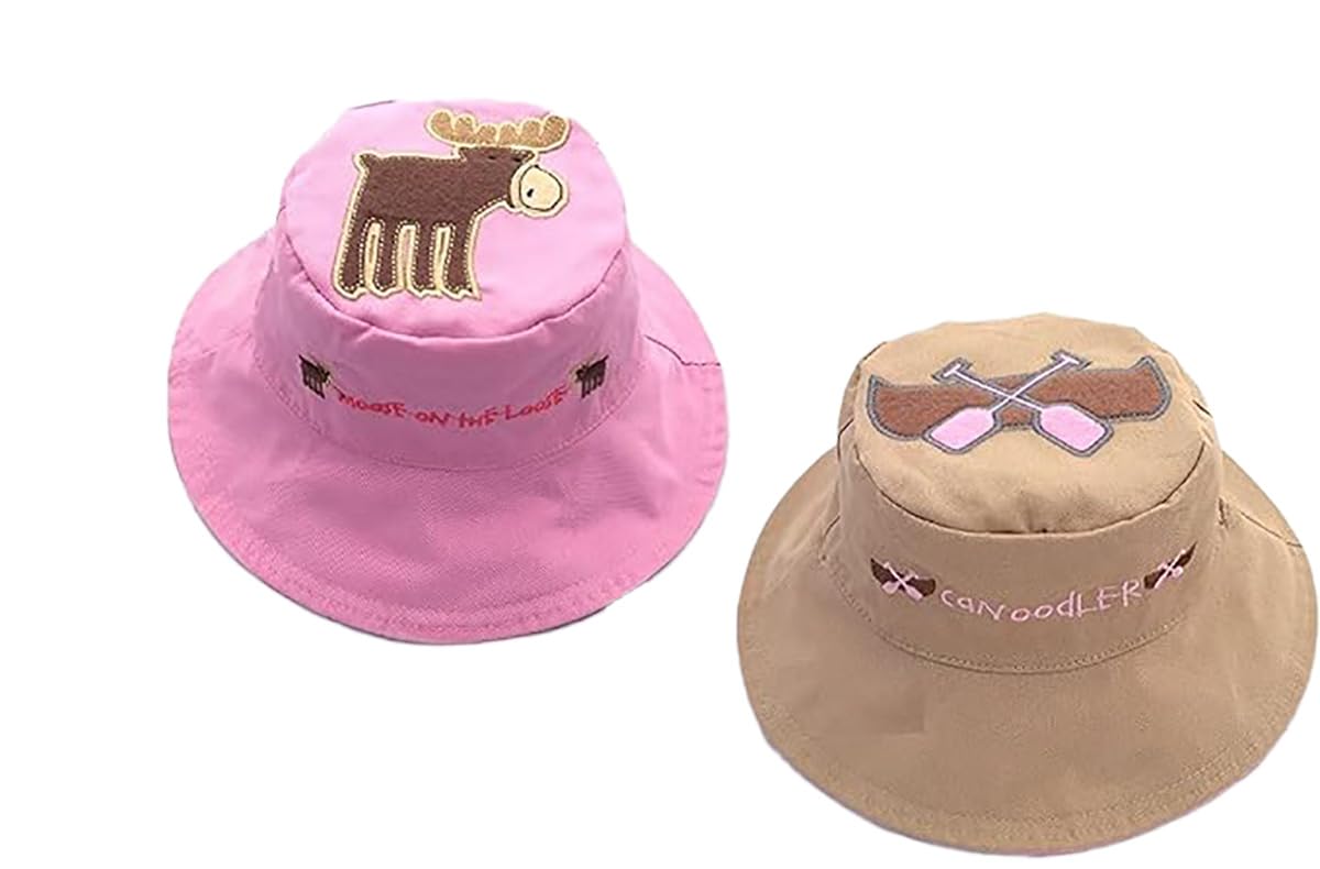 FlapJackKids Luvali Reversible Kid's Sun Hats - UPF 50+ Large: 4-6+ Years, (Moose/Canoe)