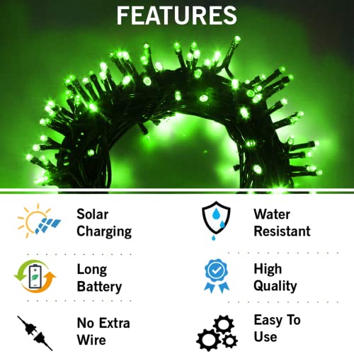 Epyz Solar String Light 100LED 32.8ft 8 Modes / 600mah Solar Christmas Lights Waterproof for Gardens, Wedding, Party, Homes, Christmas Tree, Curtains, Outdoors (Pack of 1) (Green)