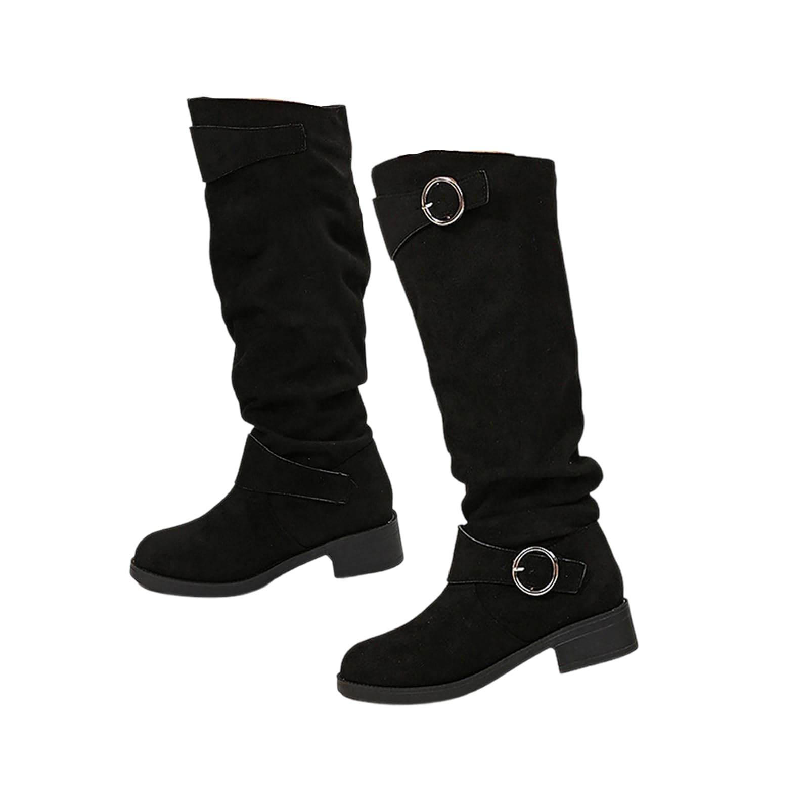 Women Suede Knee High Boots Low Heel Slouchy Suede Boots Pull on Tall Wide Calf Comfortable Fall Winter