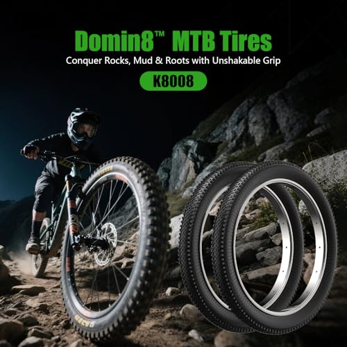 Mountain Bike Tires 24/26×1.95 Inch 2-Pack – Wear-Resistant Foldable Hybrid Tires with 2 Inner Tubes & Levers, Aggressive Tread for Trail, Commuter, Off-Road (24/26×1.95-30TPI)