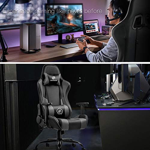 LUCKRACER-Silla-Gaming-Escritorio-Oficina-Gamer-Ergonomico-Respaldo-Reclinable-Giratoria-Ordenador-Gris
