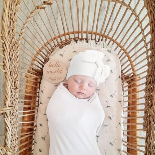 Image of AQOKKA Newborn Receiving Blanket with Bow Hat Mittens Wooden Card Set Newborns Toddler Baby Boy Girl Nursery Swaddle Wrap