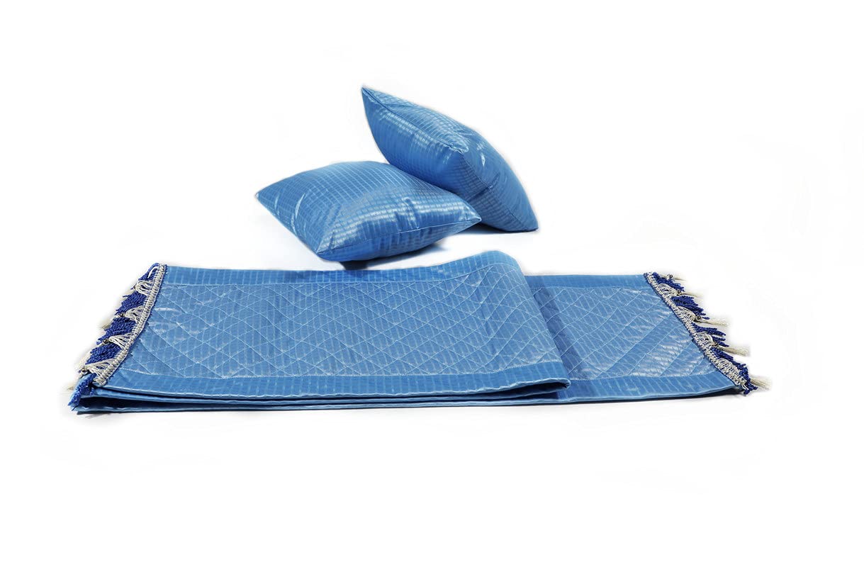 GenericTrebon Conjugated Fiber 16 x 16Inches - 2 Cushion and 15 X 90Inches - 1 Double Bed Runner as 1 Set (Blue)