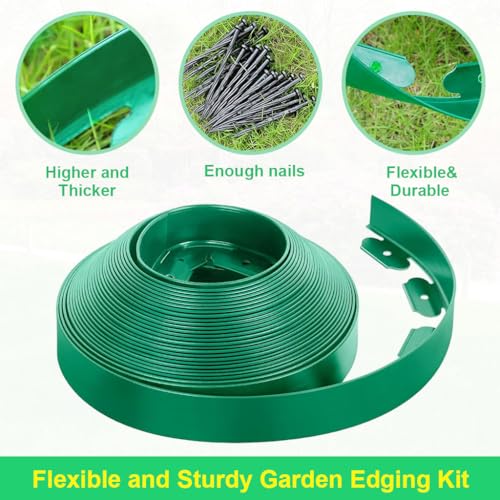 Image of HASTHIP 32.8ft Garden Edging Border, 2 Inch Width Green Landscape Edging Border, with 30Pcs Nails, Cut-to-fit Landscape Border, UV Resistant Garden Trim Fence for Outlining Flower Bed