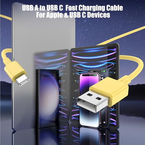 Image of 3-Pack Yellow [3.3FT+3.3FT+6FT] USB A to USB C Cable，USB to USB C Car Carplay Cable for iPhone 16 15 Pro Plus Pro Max，for iPad Pro /Air /Mini，for Samsung S24 /S23 /S22 /S21，for MacBook Pro /Air and More