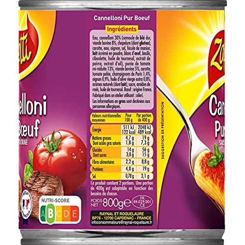 Zapetti Canelones Carne de res pura, 800 g, 4 piezas