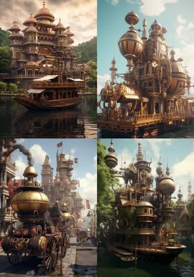 AVARDAN ART Countires Lot de 4 affiches murales Steampunk sans cadre N3 (Brunei Country Steampunk, 210 x 297 mm)