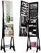 RELAX4LIFE Armoire à Bijoux sur Pied avec Miroir Pleine Longueur et LED, Organisateur de Bijoux avec Multiple Zones de Rangement pour Bracelets, Colliers, Bagues, 36X33,5X154CM(Modèle 2 noir)