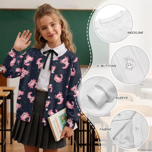Image of Girls Cardigans Sweater Long Sleeve Crew Neck Button Down Sweaters School Outerwear for Kids Fall Winter Tops