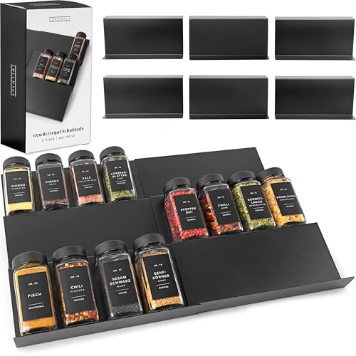 EDELHAUS Gewürzregal Schublade Gewürz Organizer Schublade Küchen Gewürzregal Ausziehbar für bis zu 30 Gewürzgläser Gewürztreppe für Gewürzschublade Schubladeneinsatz Schwarz (Gläser nicht enthalten)