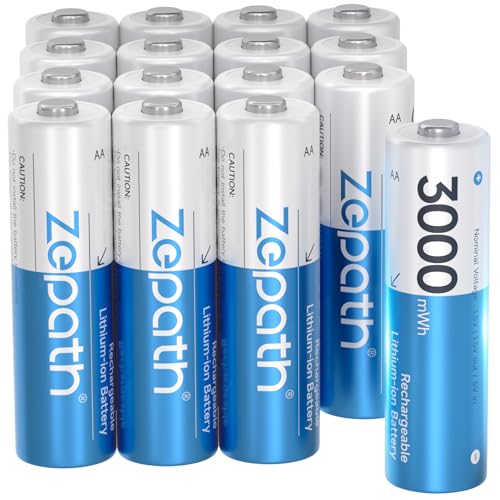 Zepath Lithium Batteries aa 16 Pack 3000mWh High Power Rechargeable aa Batteries Lithium 1.5V Double a Batteries 1600+ Cycles(16PACK-3000mWh)