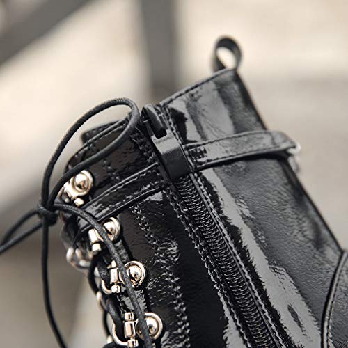 Image of Parisuit Womens Goth Patent Ankle Boots Platform Chunky Combat Boots