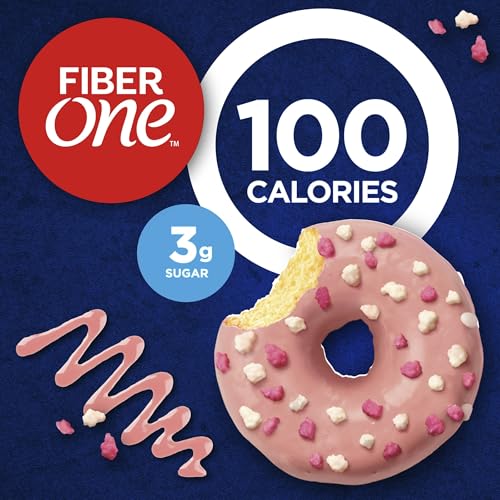 Fiber One 100 Calorie Donuts, Strawberries and Creme, 3g Sugar, 4 Ct, 3.28 oz