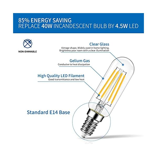 ANWIO E14 LED Leuchtmittel 4.5W Filament Lampe, T25 470LM Edison LED, Ersetzt 40w Glühbirne, Warmweiß 2700K, Nicht… – Bild 4