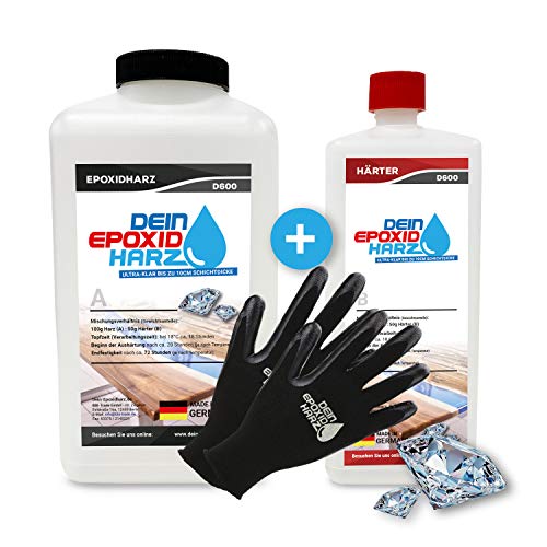 Capa gruesa - Resina epoxi con endurecedor, juego de 3 kg, calidad profesional, ultraclara y sin olor, 10 cm en una sola pieza, guantes de protección Cover