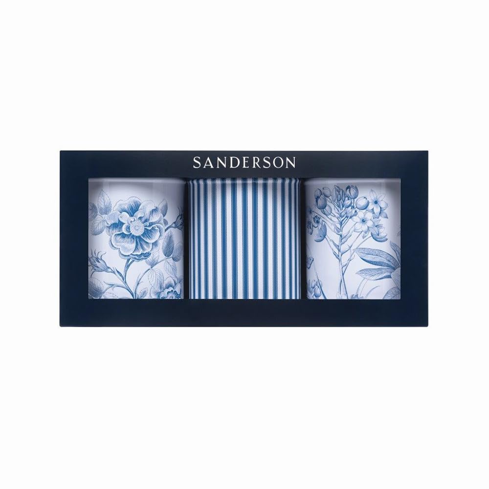 Elite Tins Blue Sanderson Etchings & Roses - China Set Of 3 Round Tin Caddies 106 X 150 Mm Each