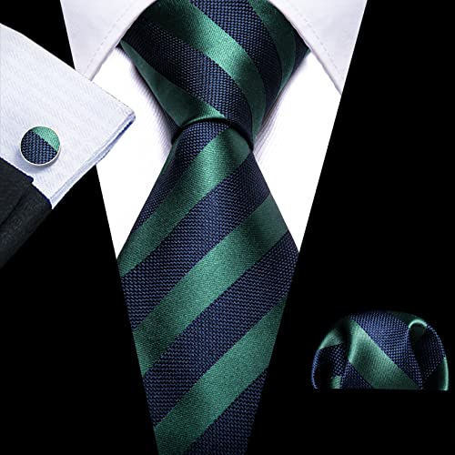 Image of Barry.Wang Man Stripe Ties Set Silk Woven Pocket Square Necktie Cufflinks Formal Party Business