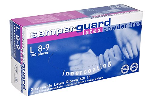 SEMPERGUARD - Guantes desechables de látex, sin talco, talla XL (9-10), 90 ud. por caja