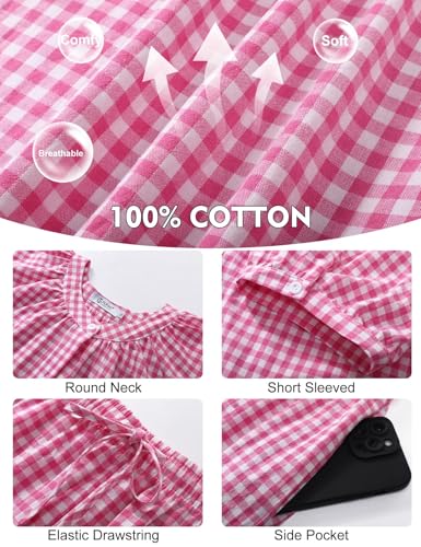 Flygo Womens Plaid 2 Piece Pajamas Sets Gingham Button Down Puff Sleeve Babydoll Shirt Ruffle Pants Y2K Pjs Lounge Set